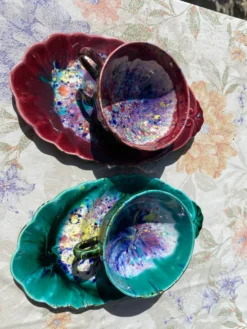2 grandes tasses et sous-tasses en céramique flammée morvan – tamnay-e