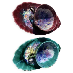 2 grandes tasses et sous-tasses en céramique flammée morvan – tamnay-e
