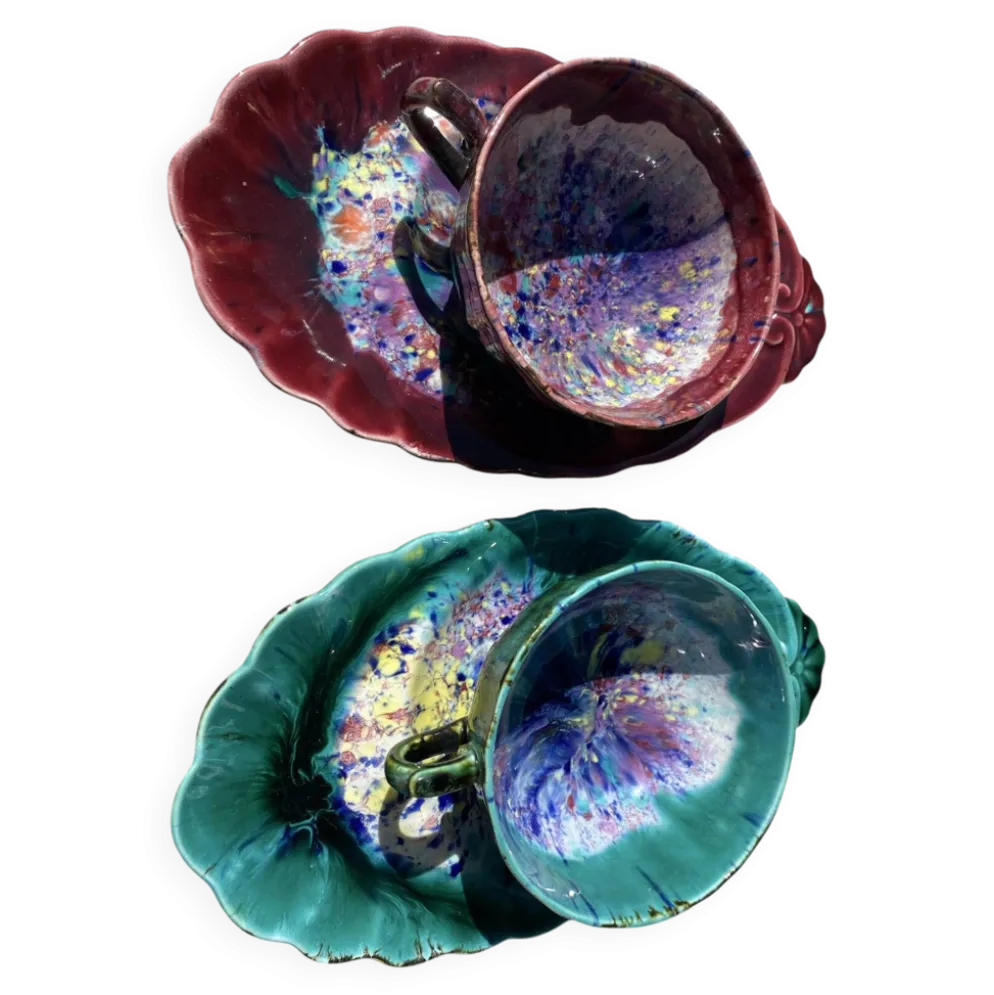 2 grandes tasses et sous-tasses en céramique flammée morvan – tamnay-e