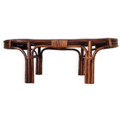 Grande table basse ancienne en rotin et cannage – Esprit bohème