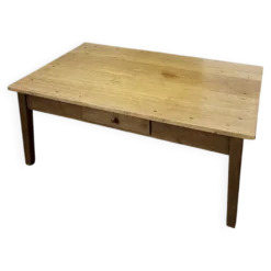 Grande table basse ancienne en bois massif, esprit ferme – 1 tiroir –