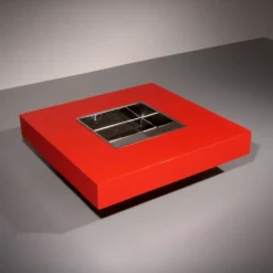 Grande table basse carrée avec bar par Willy Rizzo, Italie, années 1970.