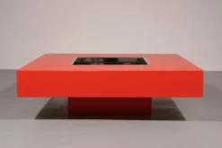 Grande table basse carrée avec bar par Willy Rizzo, Italie, années 1970.