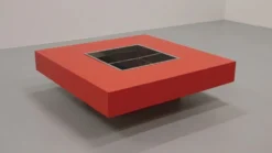 Grande table basse carrée avec bar par Willy Rizzo, Italie, années 1970.