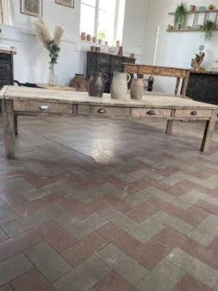 Grande Table basse de ferme avec 8 tiroirs