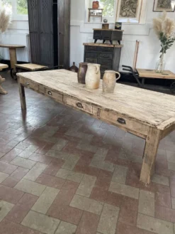 Grande Table basse de ferme avec 8 tiroirs