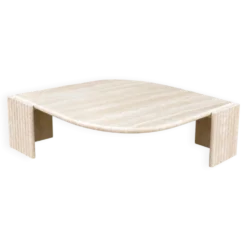 Grande table basse vintage en travertin – plateau sculptural –