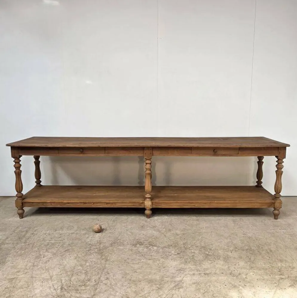 Grande table de drapier 19ème en chêne à 6 pieds