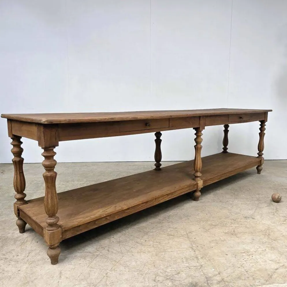 Grande table de drapier 19ème en chêne à 6 pieds