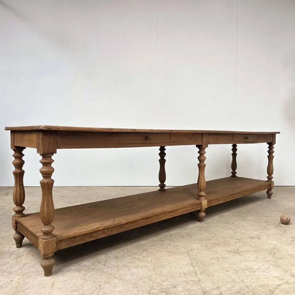 Grande table de drapier 19ème en chêne à 6 pieds