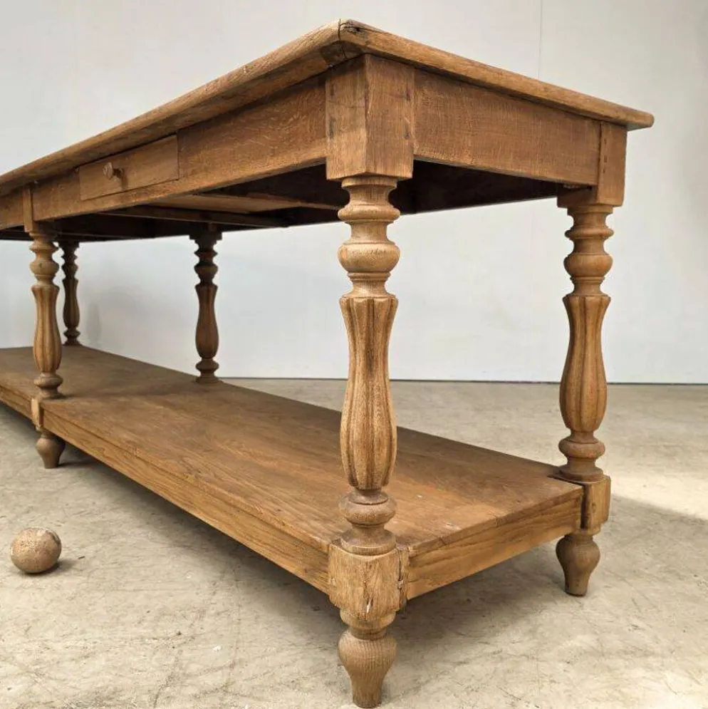 Grande table de drapier 19ème en chêne à 6 pieds