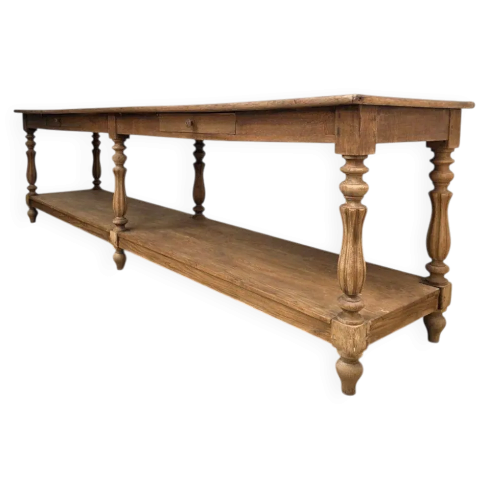 Grande table de drapier 19ème en chêne à 6 pieds