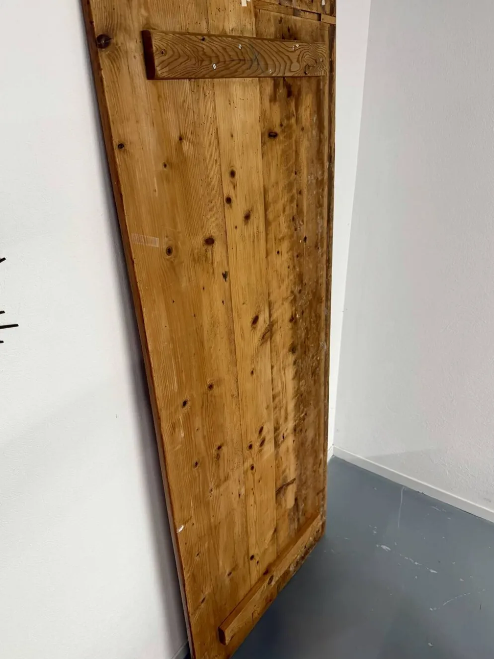 Grande table de ferme en bois avec tiroir en sapin fin 19 eme