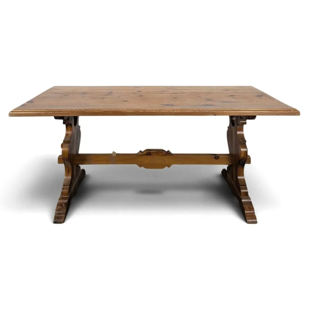 Grande table de ferme en pin à piètement en lyre