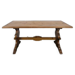 Grande table de ferme en pin à piètement en lyre