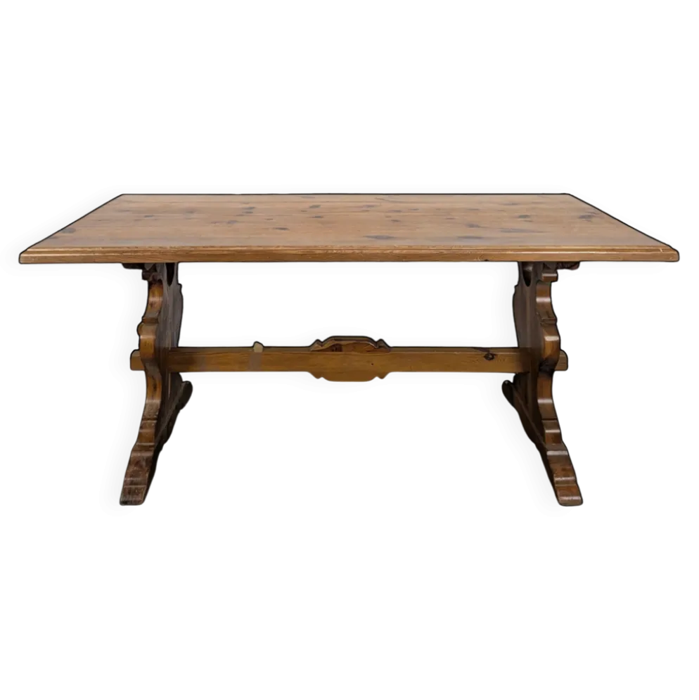 Grande table de ferme en pin à piètement en lyre