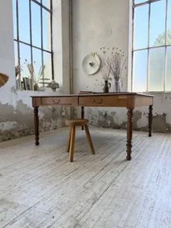 Grande table de ferme XL chêne « carrée » conférence 1950