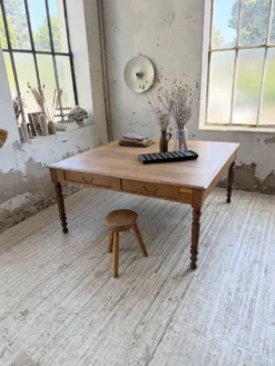 Grande table de ferme XL chêne « carrée » conférence 1950
