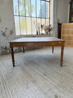 Grande table de ferme XL chêne « carrée » conférence 1950