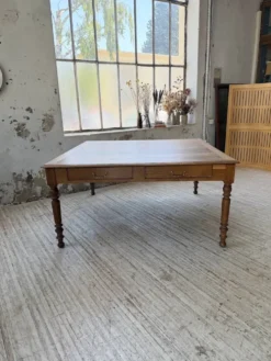 Grande table de ferme XL chêne « carrée » conférence 1950