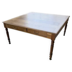 Grande table de ferme XL chêne « carrée » conférence 1950
