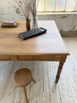 Grande table de ferme XL chêne « carrée » conférence 1950