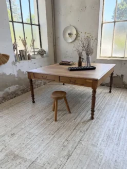 Grande table de ferme XL chêne « carrée » conférence 1950