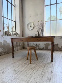 Grande table de ferme XL chêne « carrée » conférence 1950