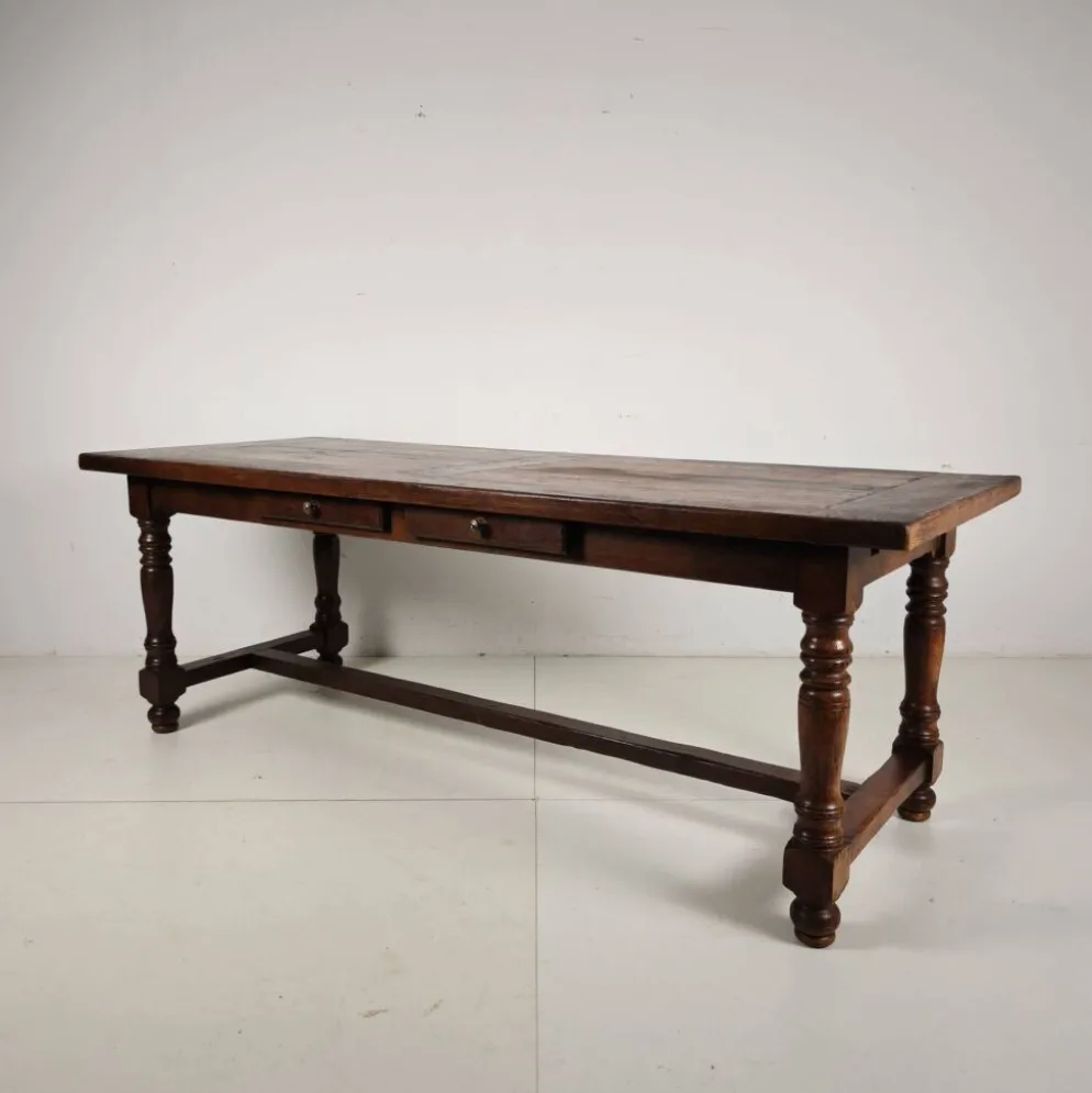 Grande table de monastère en chêne français 320/220 cm, début du 20e siècle