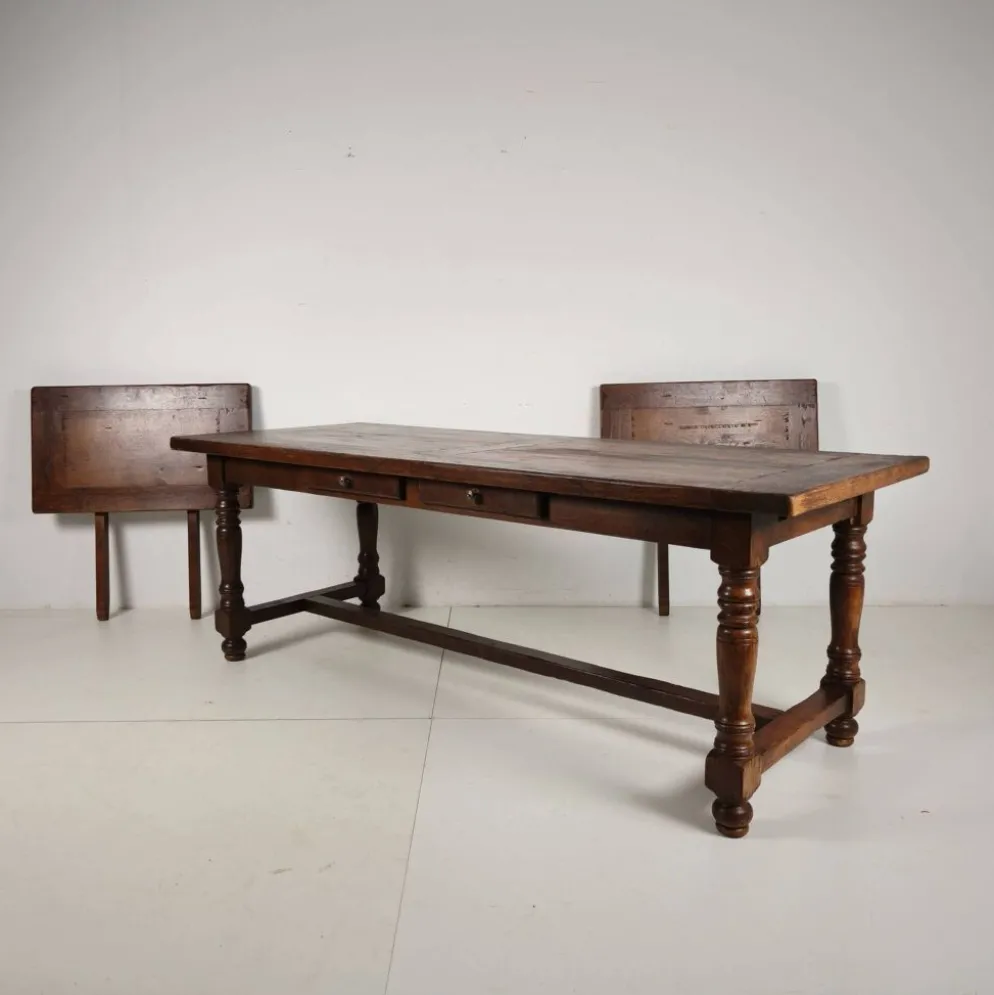 Grande table de monastère en chêne français 320/220 cm, début du 20e siècle