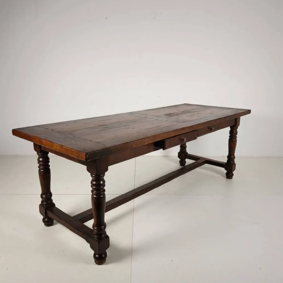 Grande table de monastère en chêne français 320/220 cm, début du 20e siècle
