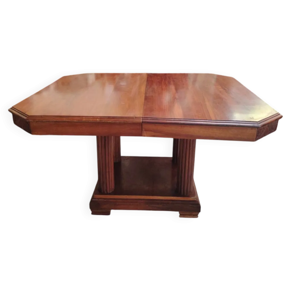Grande table de repas Art Déco en bois massif - 1930