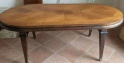 Grande Table de Salle à Manger Vintage 2m. Marqueterie en Chevrons