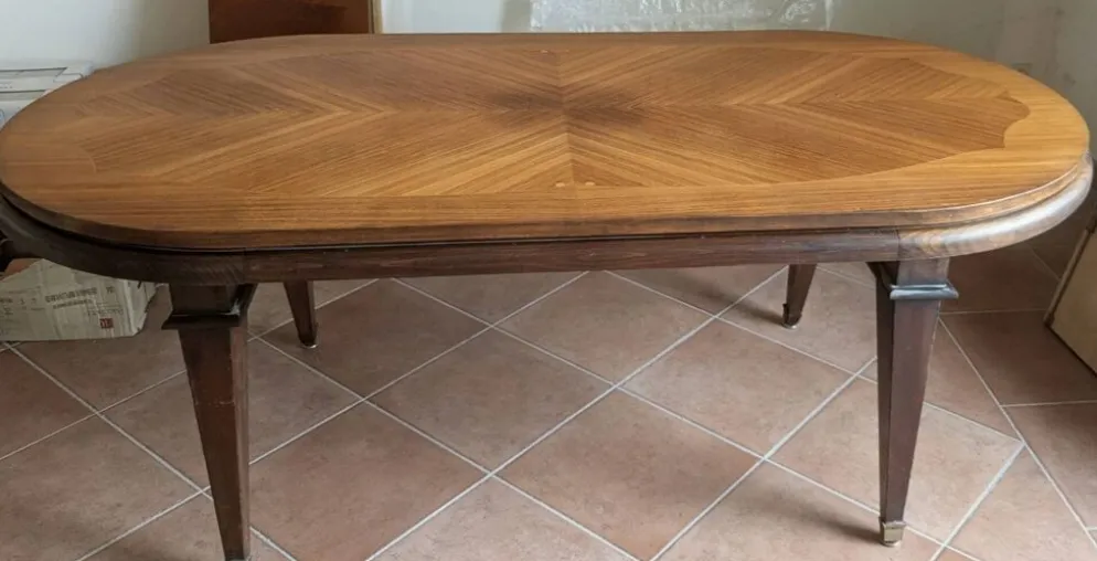 Grande Table de Salle à Manger Vintage 2m. Marqueterie en Chevrons