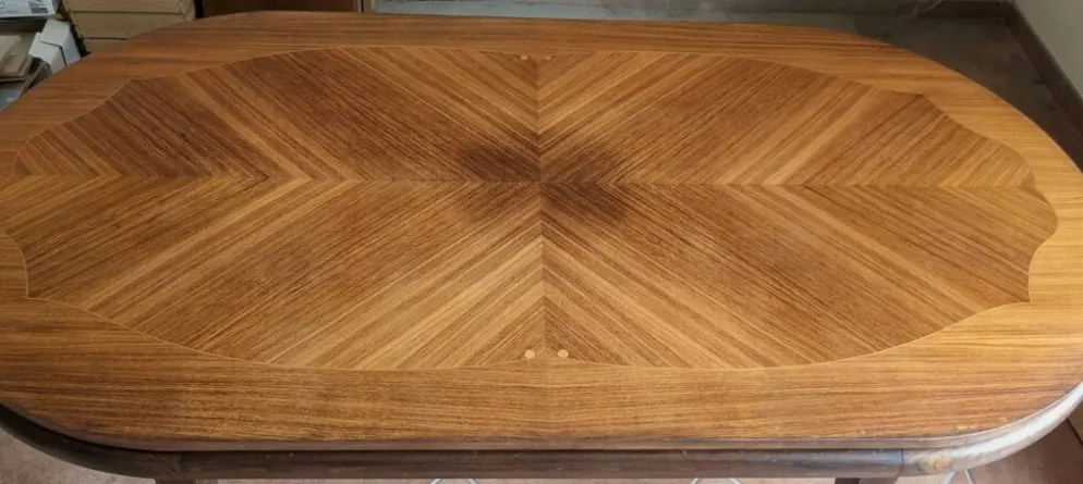 Grande Table de Salle à Manger Vintage 2m. Marqueterie en Chevrons