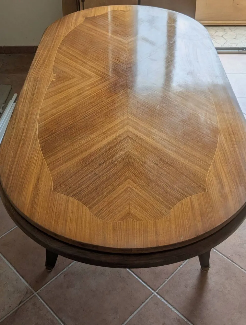 Grande Table de Salle à Manger Vintage 2m. Marqueterie en Chevrons