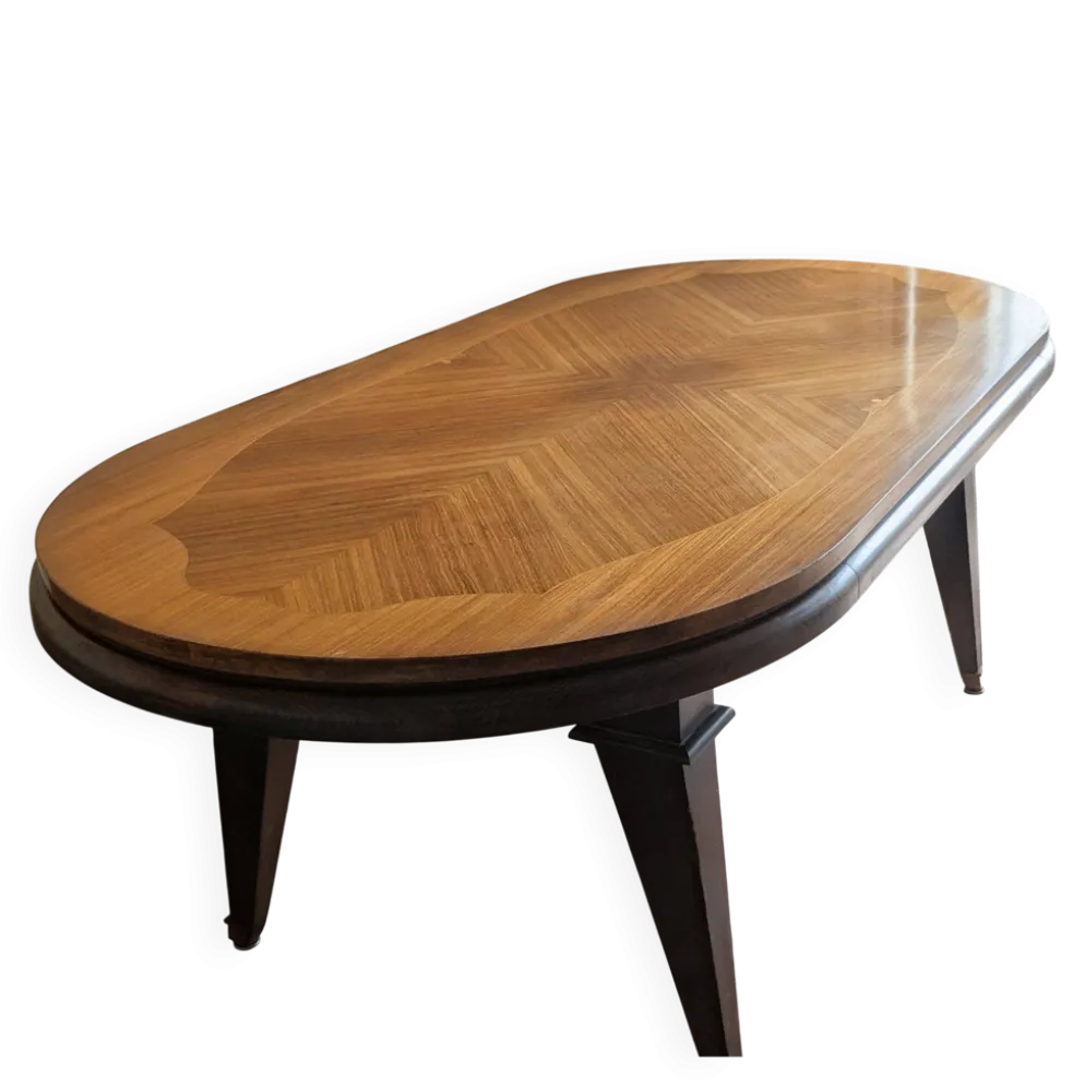 Grande Table de Salle à Manger Vintage 2m. Marqueterie en Chevrons