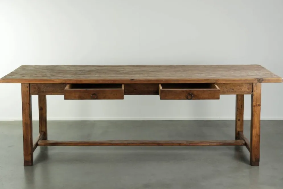 Grande table à manger de ferme antique du 19ème siècle en bois de pin.