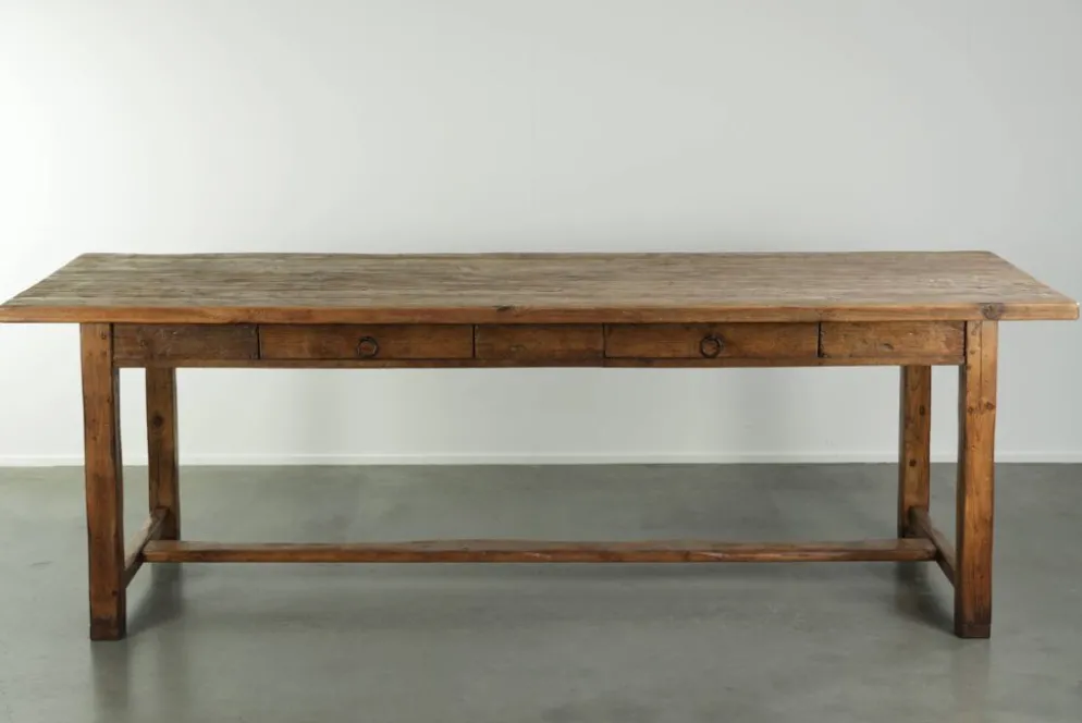 Grande table à manger de ferme antique du 19ème siècle en bois de pin.