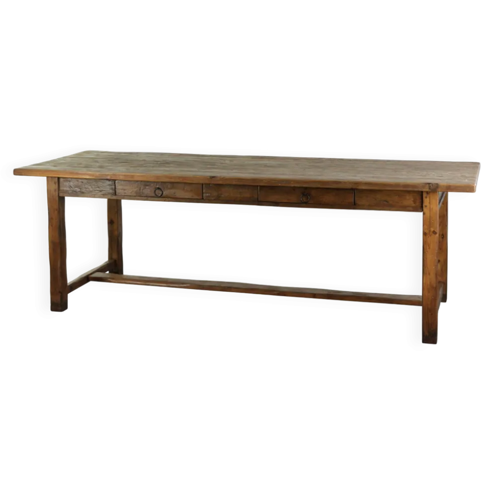 Grande table à manger de ferme antique du 19ème siècle en bois de pin.