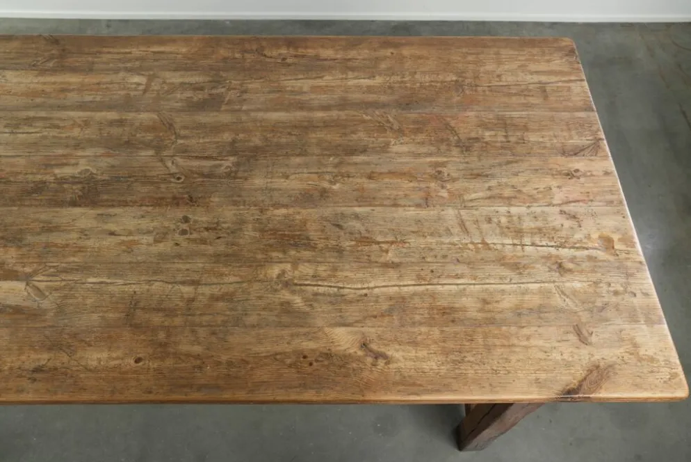 Grande table à manger de ferme antique du 19ème siècle en bois de pin.
