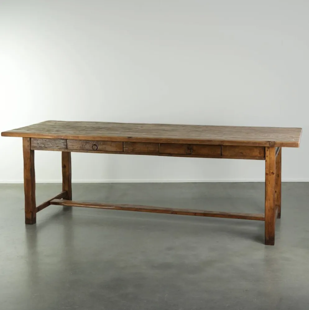 Grande table à manger de ferme antique du 19ème siècle en bois de pin.