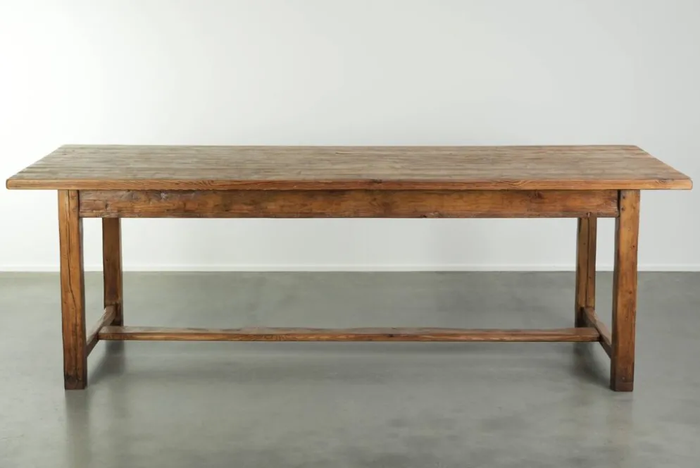 Grande table à manger de ferme antique du 19ème siècle en bois de pin.