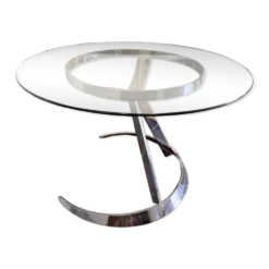 Grande table ronde attribuée à Boris Tabacoff, verre et acier chromé, année