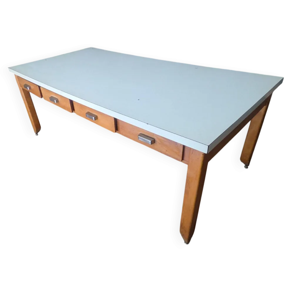 Grande table vintage de couvent – 8 tiroirs – 200 cm