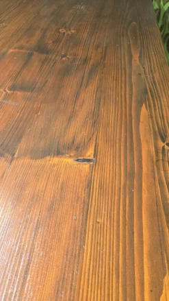 Grande table vintage en pin massif rustique brutaliste 70"