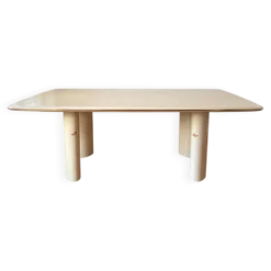 Grande table vintage laquée crème – pieds cylindriques – années 70/80