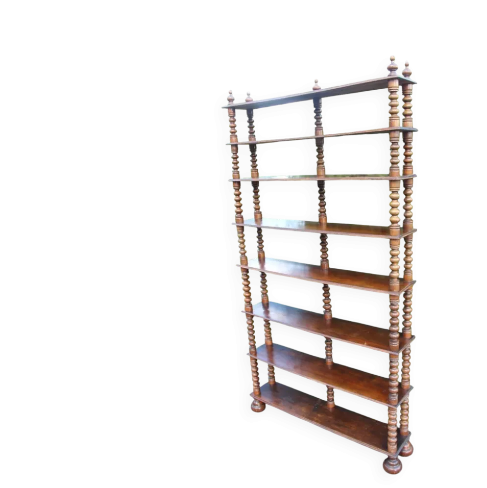 Grande étagère/bibliothèque en bois tourné
