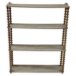 Grande étagère murale XIXé bois tourné décapé.