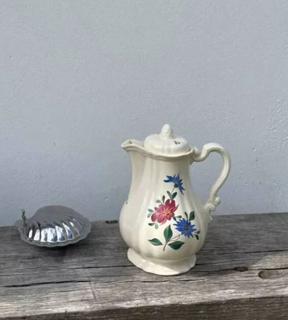 Grande théière en céramique à décor de fleurs Digoin Sarreguemines